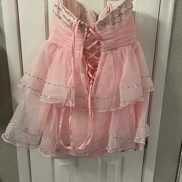 Party Dress. Strapless. Pageant dress. Pink with rhinestones and glitzy. - Picture 4 of 10